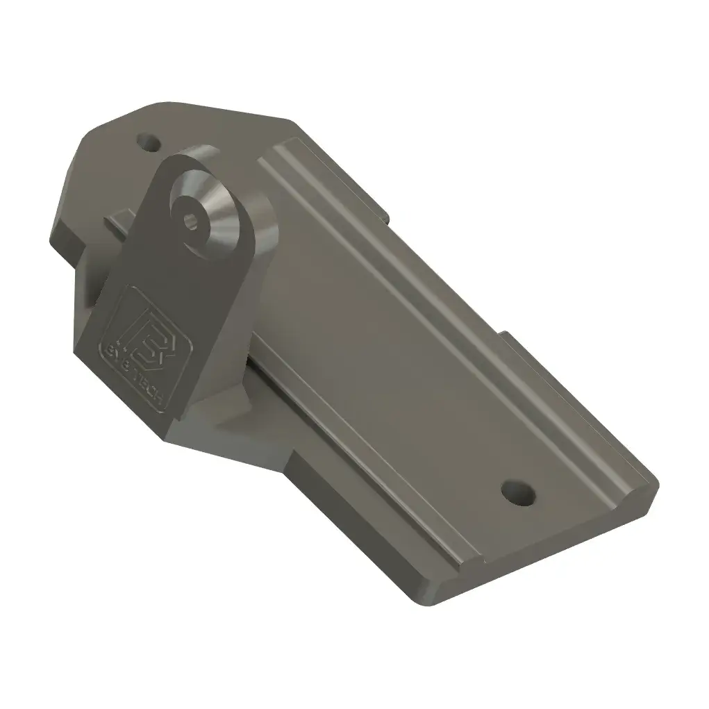 A CAD render of mounting part 2, a base plate with mounting holes, a raised eyelet bracket and the BYB Tech mark.