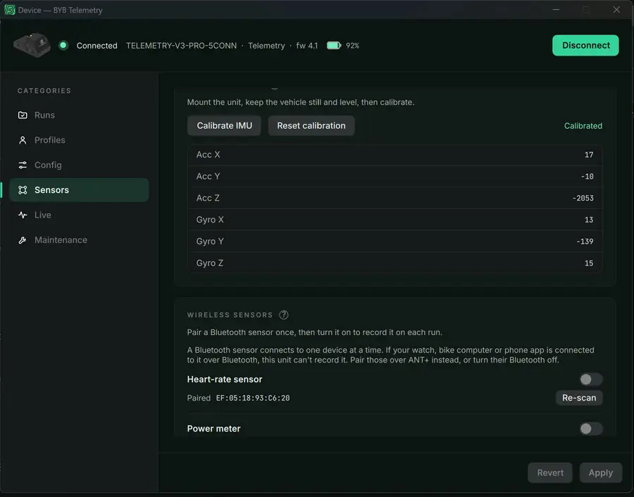 Device Sensors captures or resets the stationary IMU reference