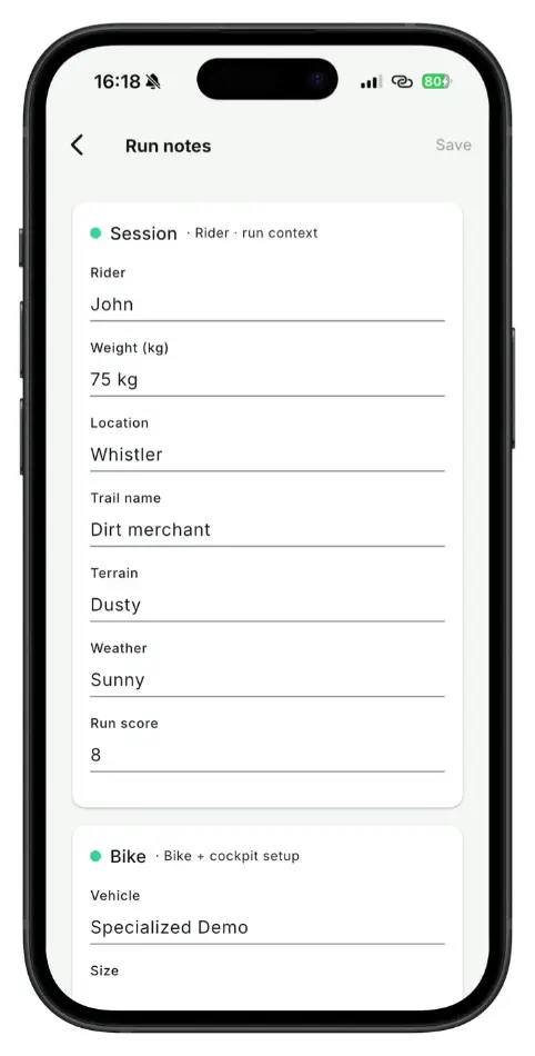 App — setup sheet