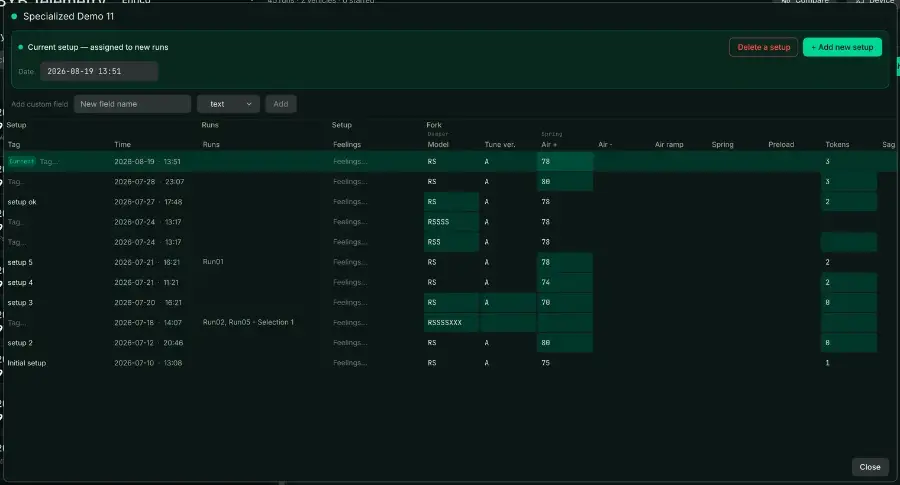 PC software — Garage and setup history