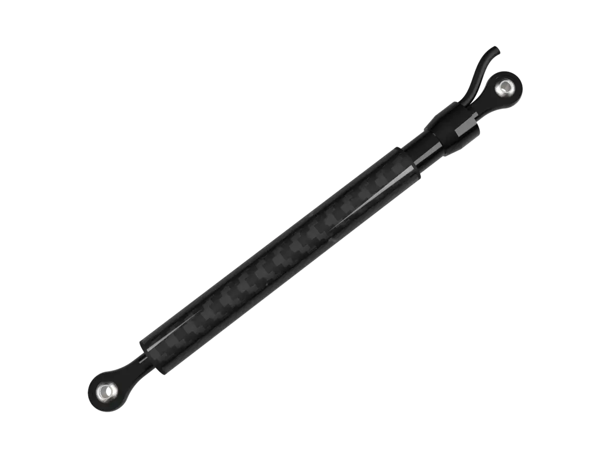 The same linear sensor from a second angle, showing the collar where the shaft enters the body and the cable leaving the far end.