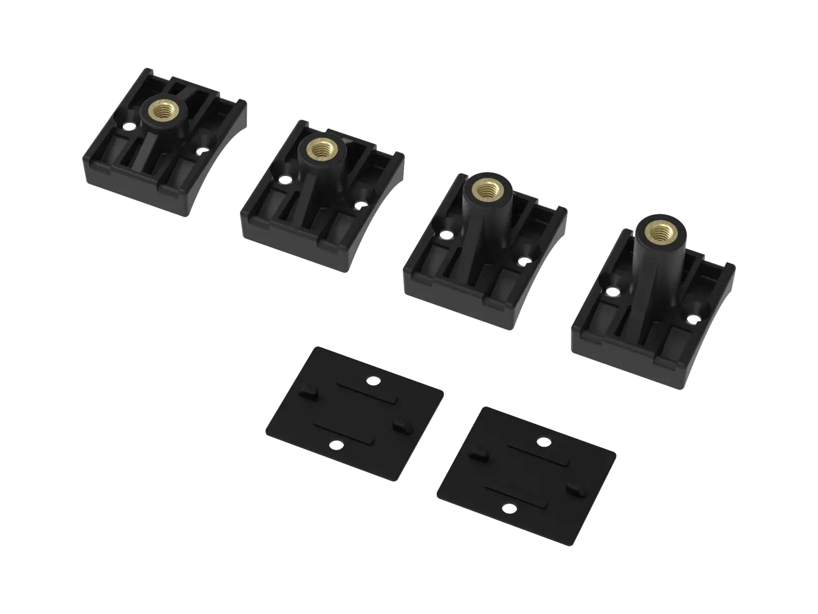 The MX fork mounting blocks and their two backing plates at a three-quarter angle from the opposite side.