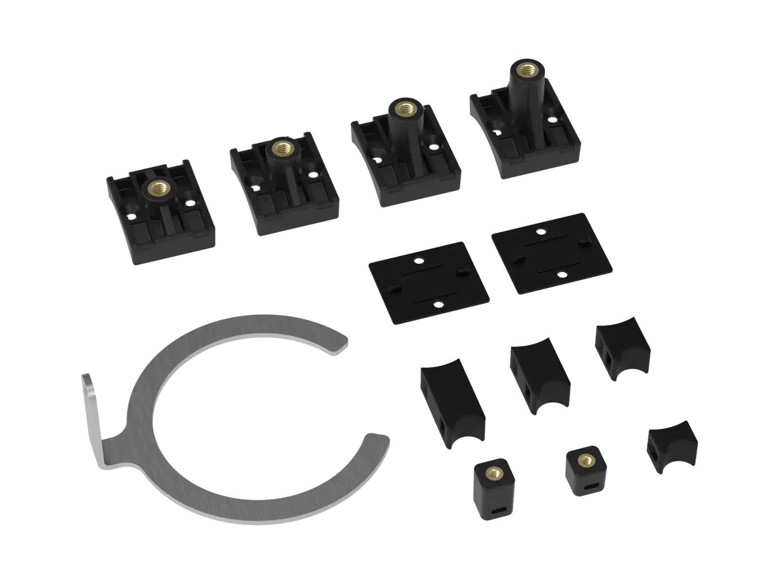 The MX mountings full kit from a second angle, with the fork parts grouped above and the shock parts below.