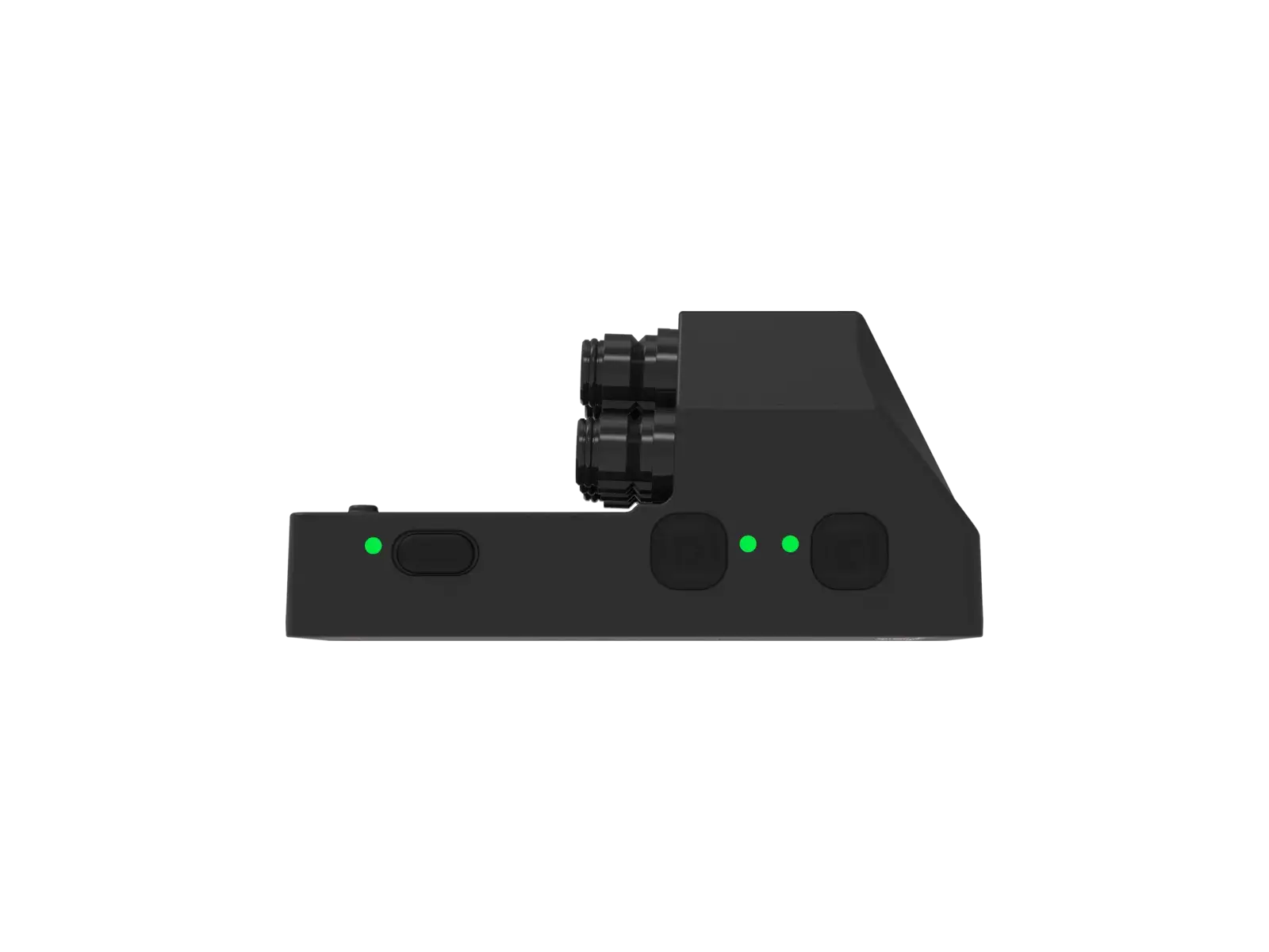 The Telemetry V3 Pro acquisition unit in profile, showing how far the connectors stand proud of the sloped upper face and how shallow the body is beside them.