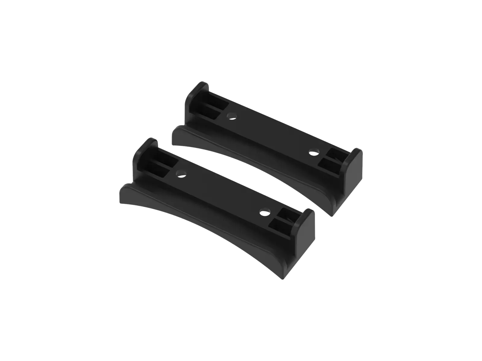 The pair of curved black cradles the Telemetry V3 acquisition unit sits in, each moulded to wrap a frame tube and slotted for a strap.