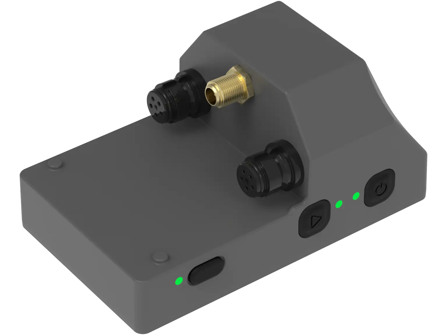 The BYB Telemetry V3 acquisition unit, showing its two sensor connectors and the gold GPS antenna connector.