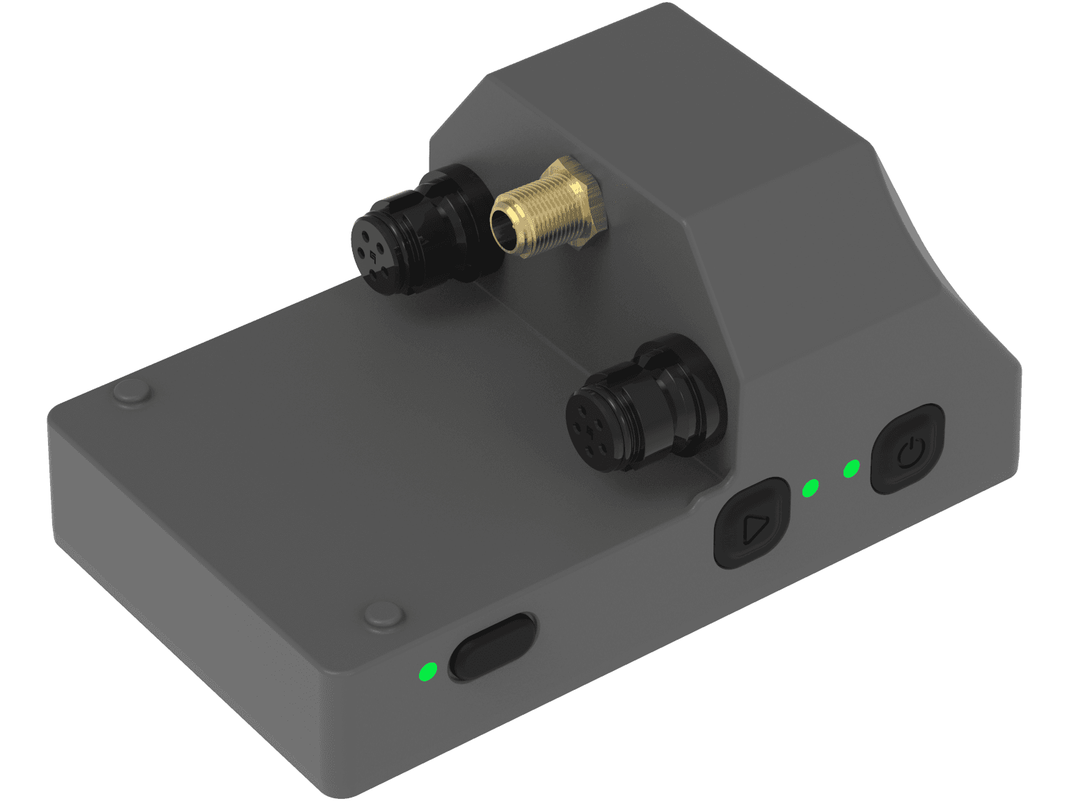 The BYB Telemetry V3 acquisition unit, showing its two sensor connectors and the gold GPS antenna connector.