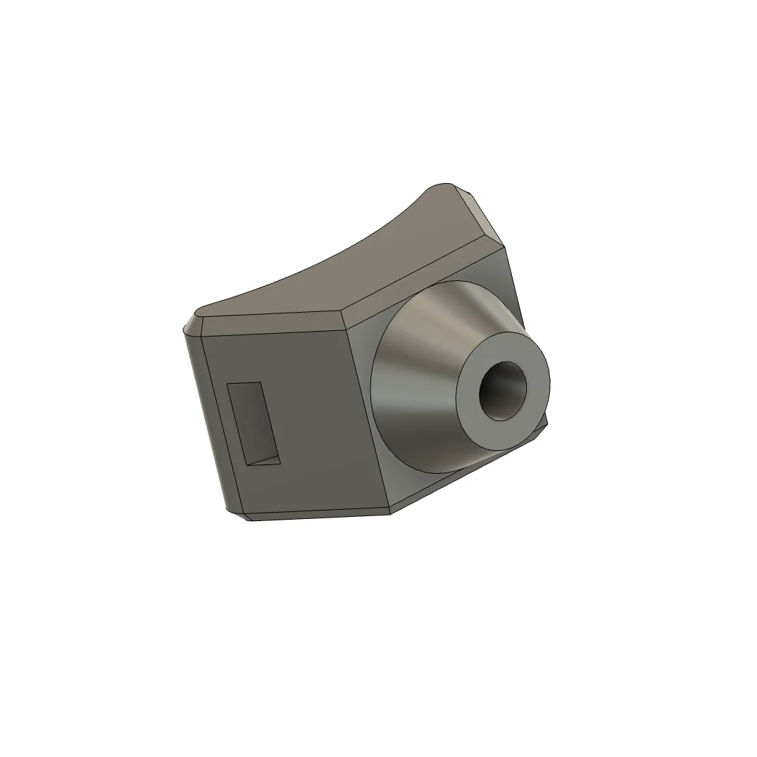 A CAD render of a printed clamp block with a through-bore for the sensor eyelet.