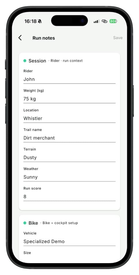 App — setup sheet